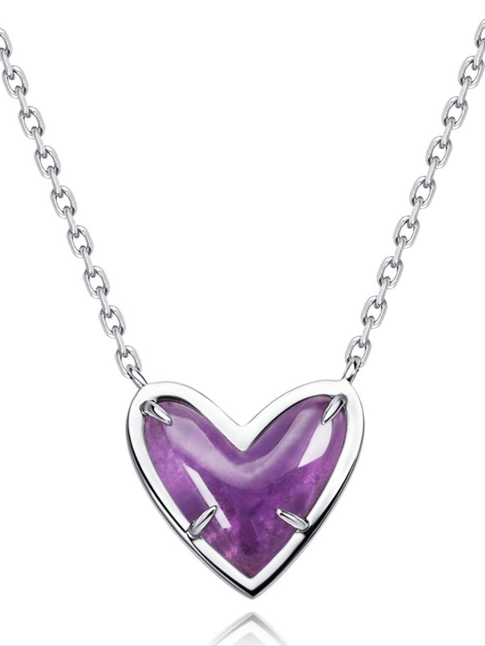 Heart Amethyst Necklace In Rhodium Plated Setting